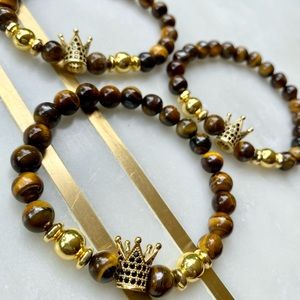 Tiger’s Eye Crown Charm Bracelet